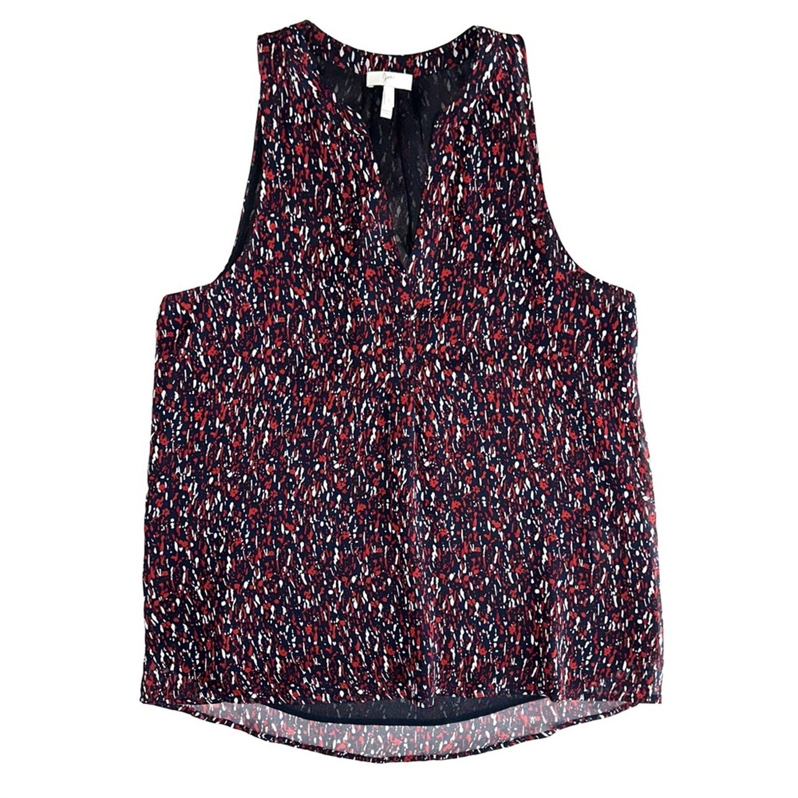 Joie Silk Navy Blue Red Splatter Print Sleeveless Blouse Size Small